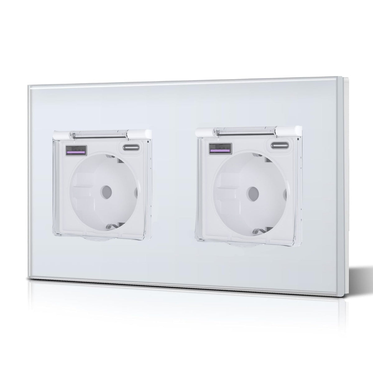 Eu Wall socket with USB Type-C changing plug with Cover Glass Panel 20W Fast Charging Power Outlets & Sockets Bseedswitch White Double