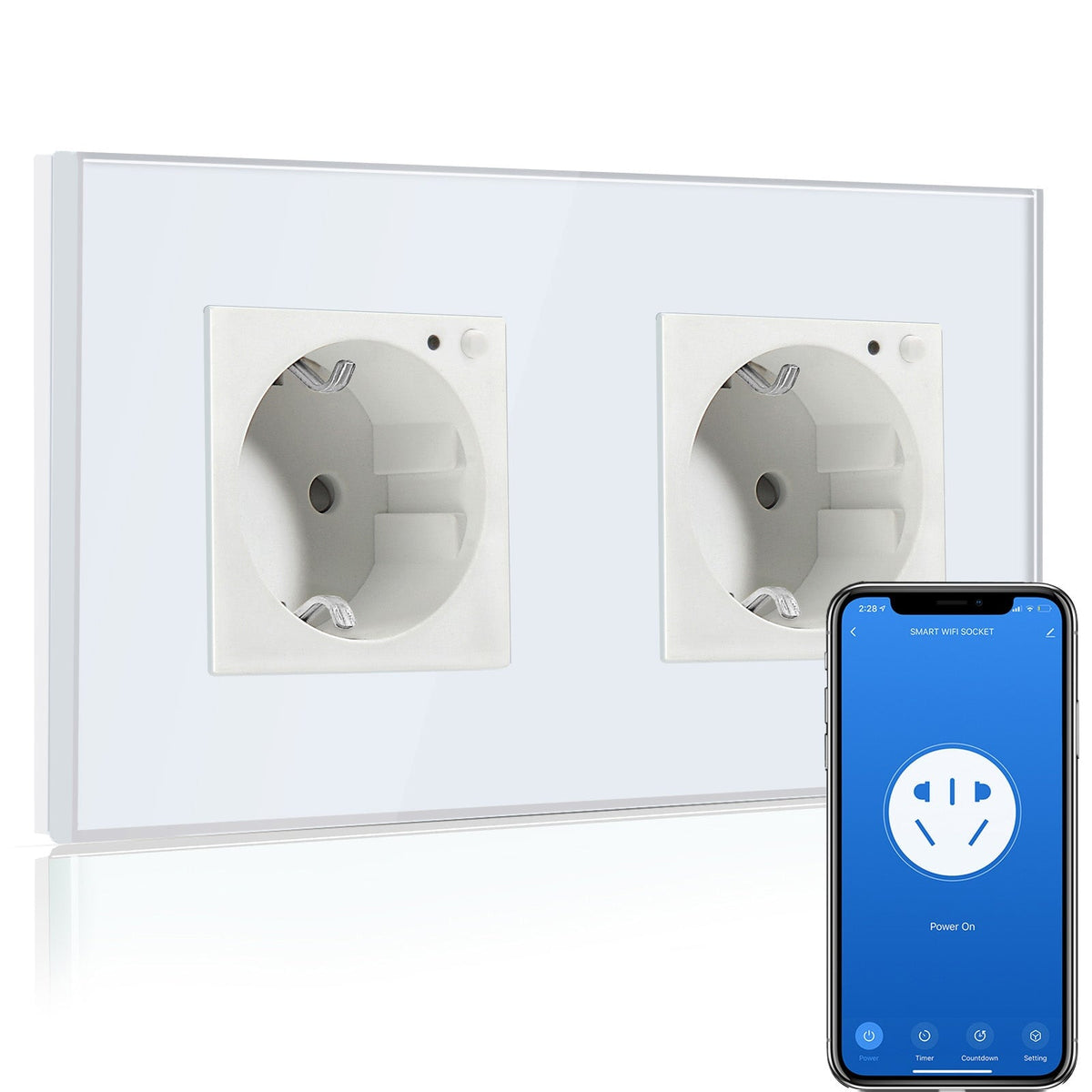 BSEED Wifi EU Wall Sockets Single Power Outlets Kids Protection Power Outlets & Sockets Bseedswitch white Double Glass