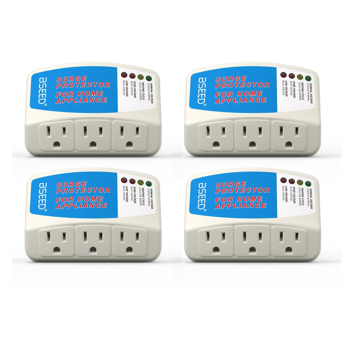 Bseed US 120V Surge Protector Voltage Brownout Plug Home Appliance PC Series Voltage Transformers & Regulators Bseedswitch 3 Socket 4 PCS/Pack