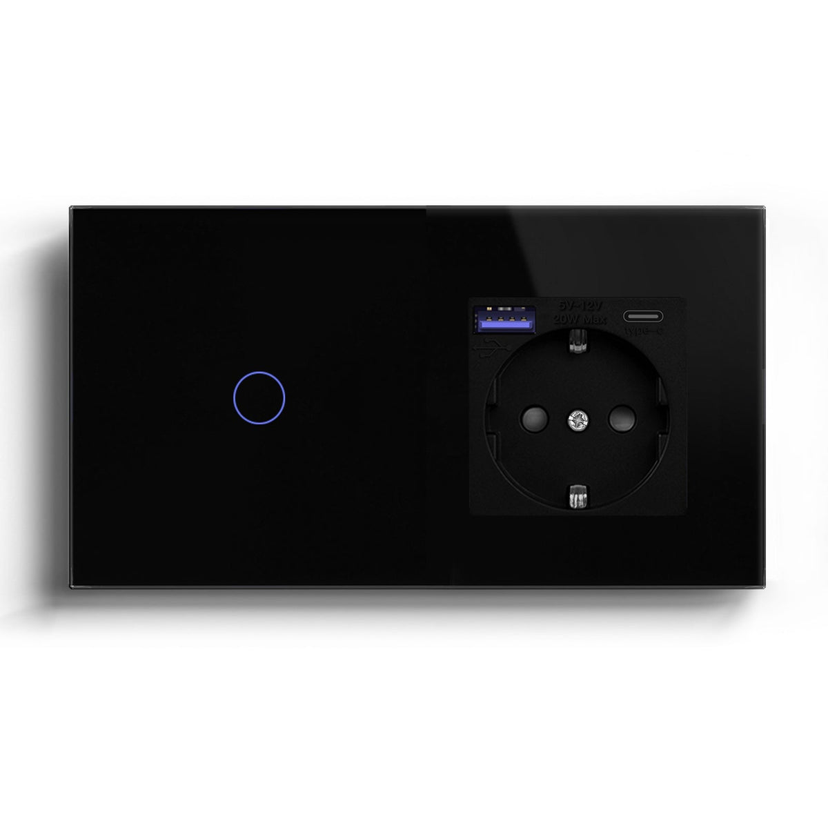 BSEED 1/2/3 Gang Wifi Light Switch Plus EU Wall USB Socket fast charge Type-c Light Switches Bseedswitch Black 1Gang