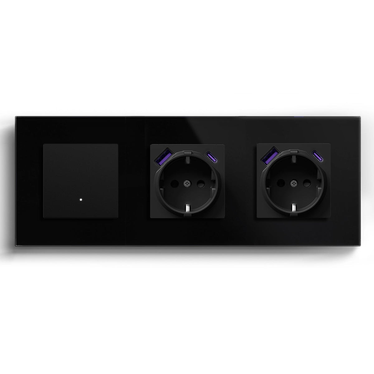 Echo Series Smart Wifi Switch With Double EU Socket with 20W usb type-c port 228mm Power Outlets & Sockets Bseedswitch Black 1 Gang