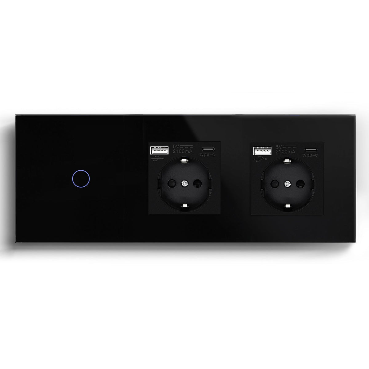 Bseed Zigbee Touch 1/2/3 Gang NO Neutral line Light Switches With Double EU Socket with USB-C Light Switches Bseedswitch Black 1Gang
