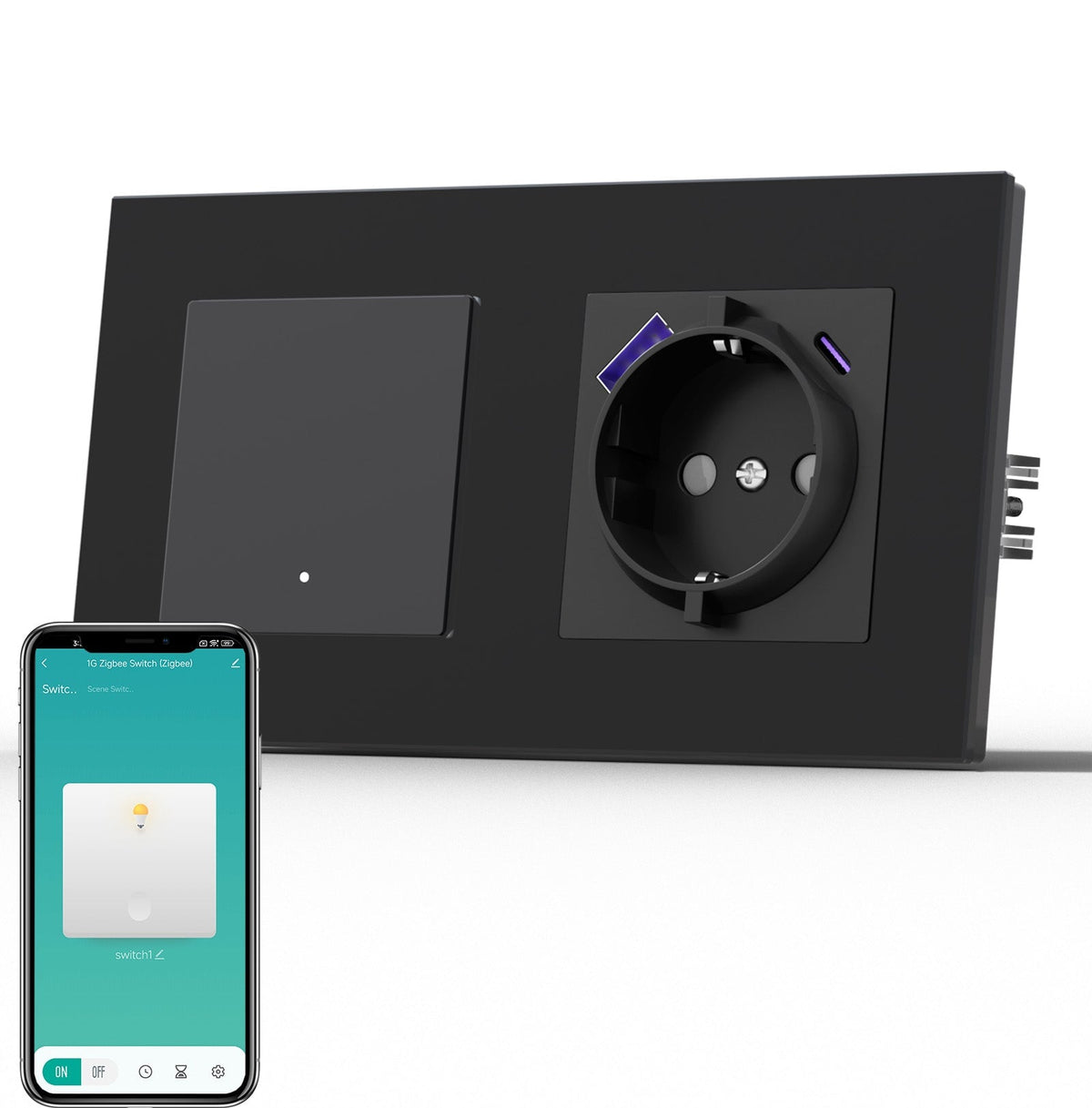 BSEED Smart Zigbee Light Switch (With Neutral) Socket With USB C 20W Fast Charge Light Switches Bseedswitch Black 1 Gang