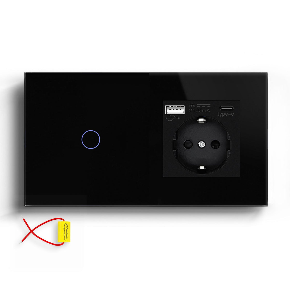 BSEED Single Line Wifi Light Switch with Eu socket type-c Plug 2.1A 157mm Light Switches Bseedswitch Black 1Gang