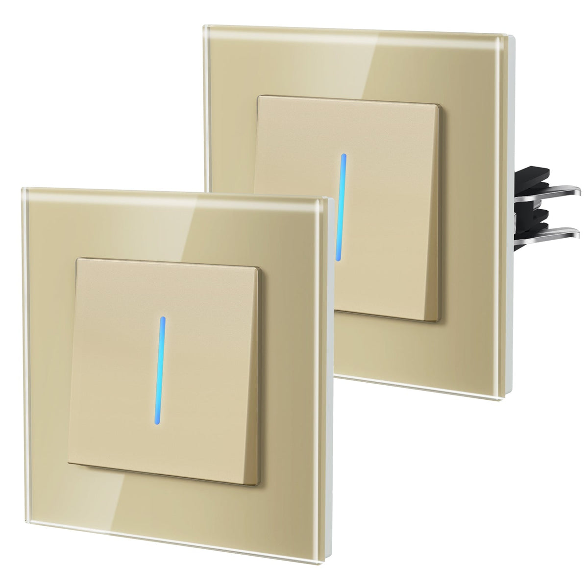 Bseed Echo Series Light Switch 2Way Switch Glass Panel With Clamping technology with Neon 2 Pack Light Switches Bseedswitch Gold 1 Gang