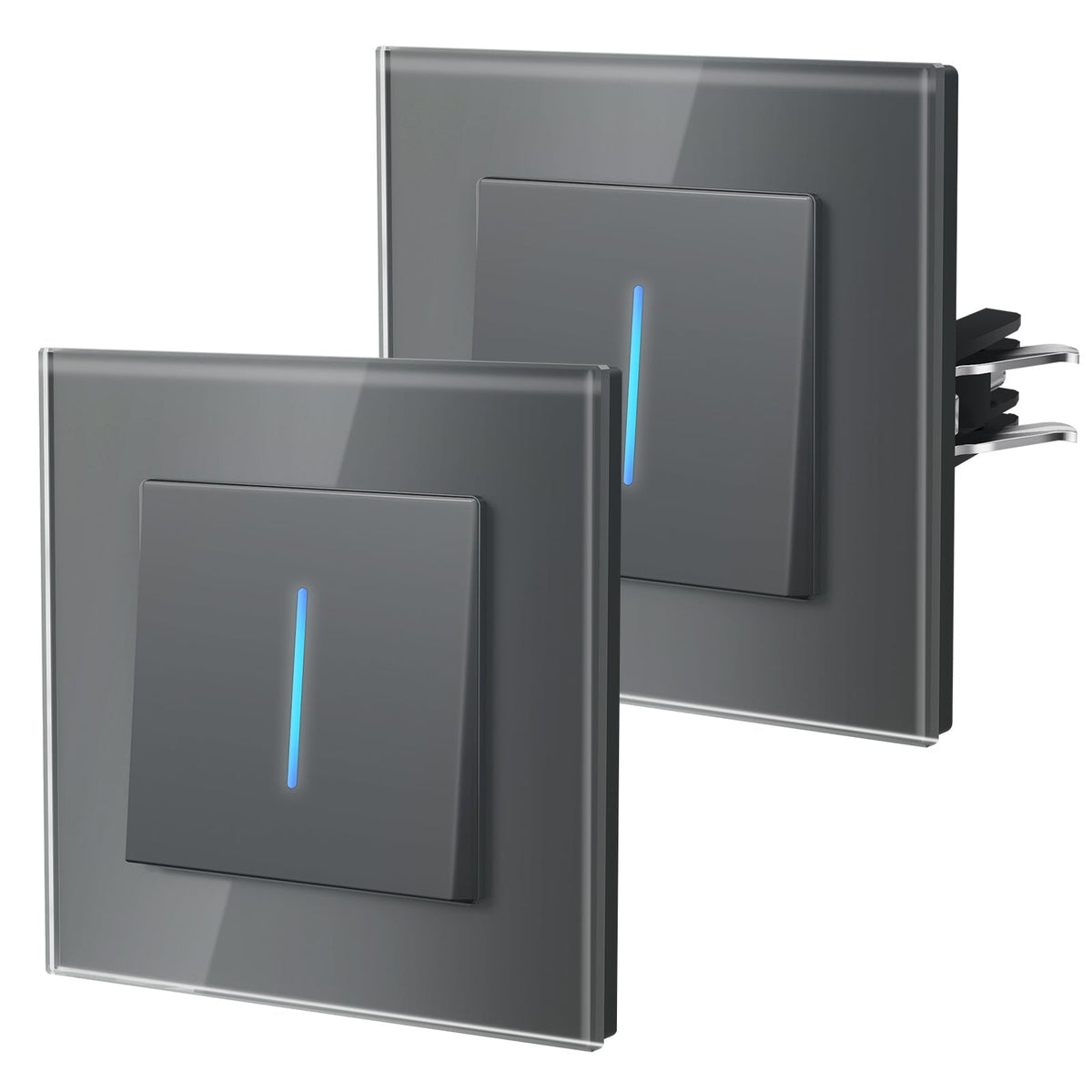 Bseed Echo Series Light Switch 2Way Switch Glass Panel With Clamping technology with Neon 2 Pack Light Switches Bseedswitch Grey 1 Gang