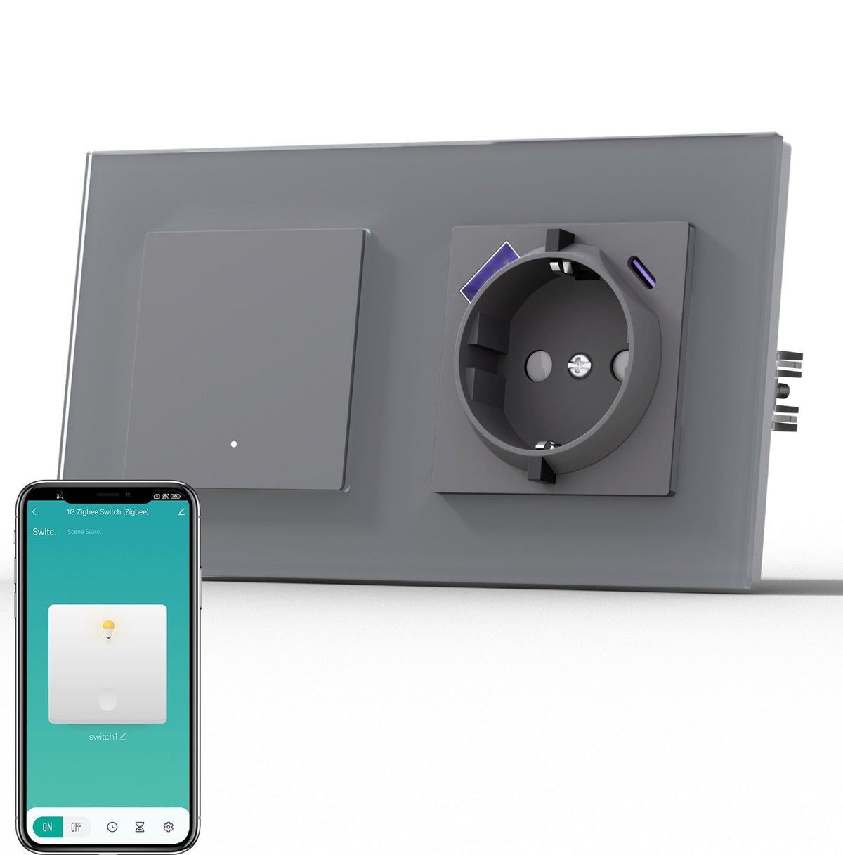 BSEED Smart Zigbee Light Switch (With Neutral) Socket With USB C 20W Fast Charge Light Switches Bseedswitch Grey 1 Gang