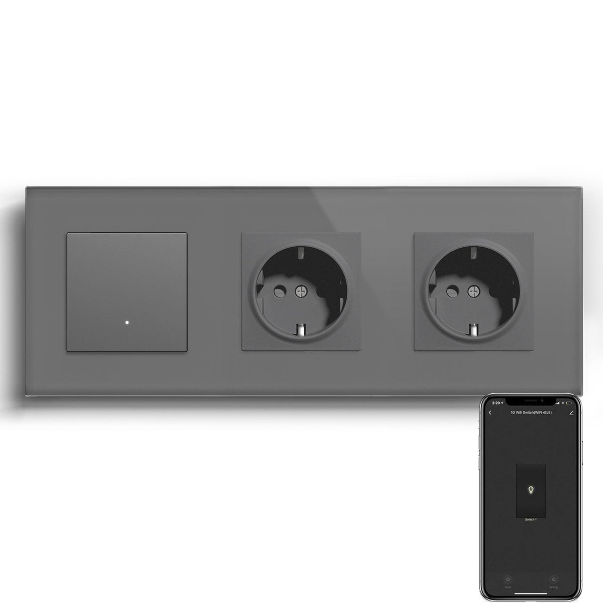 Echo Series Smart Wifi Switch With Normal Double EU Socket Work with Tuya Google assistant Power Outlets & Sockets Bseedswitch Grey 2Gang