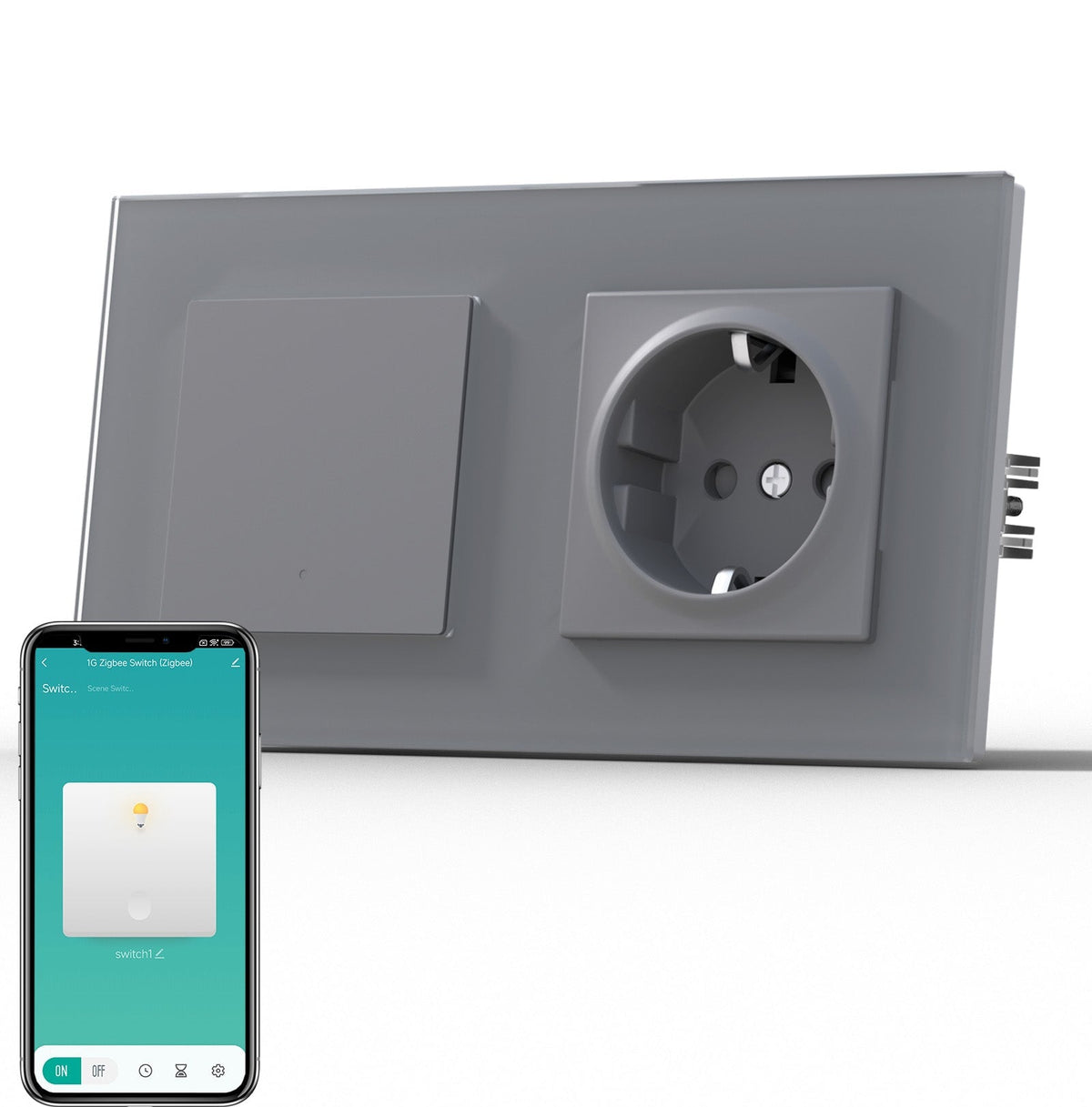 BSEED Smart Zigbee Light Switch (With Neutral) Socket For Type F Plug Eu Electric Power Socket Light Switches Bseedswitch Grey 1 Gang