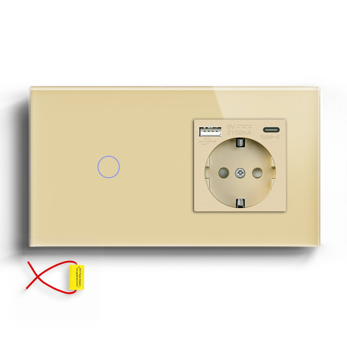 BSEED Single Line Wifi Light Switch with Eu socket type-c Plug 2.1A 157mm Light Switches Bseedswitch Gold 1Gang