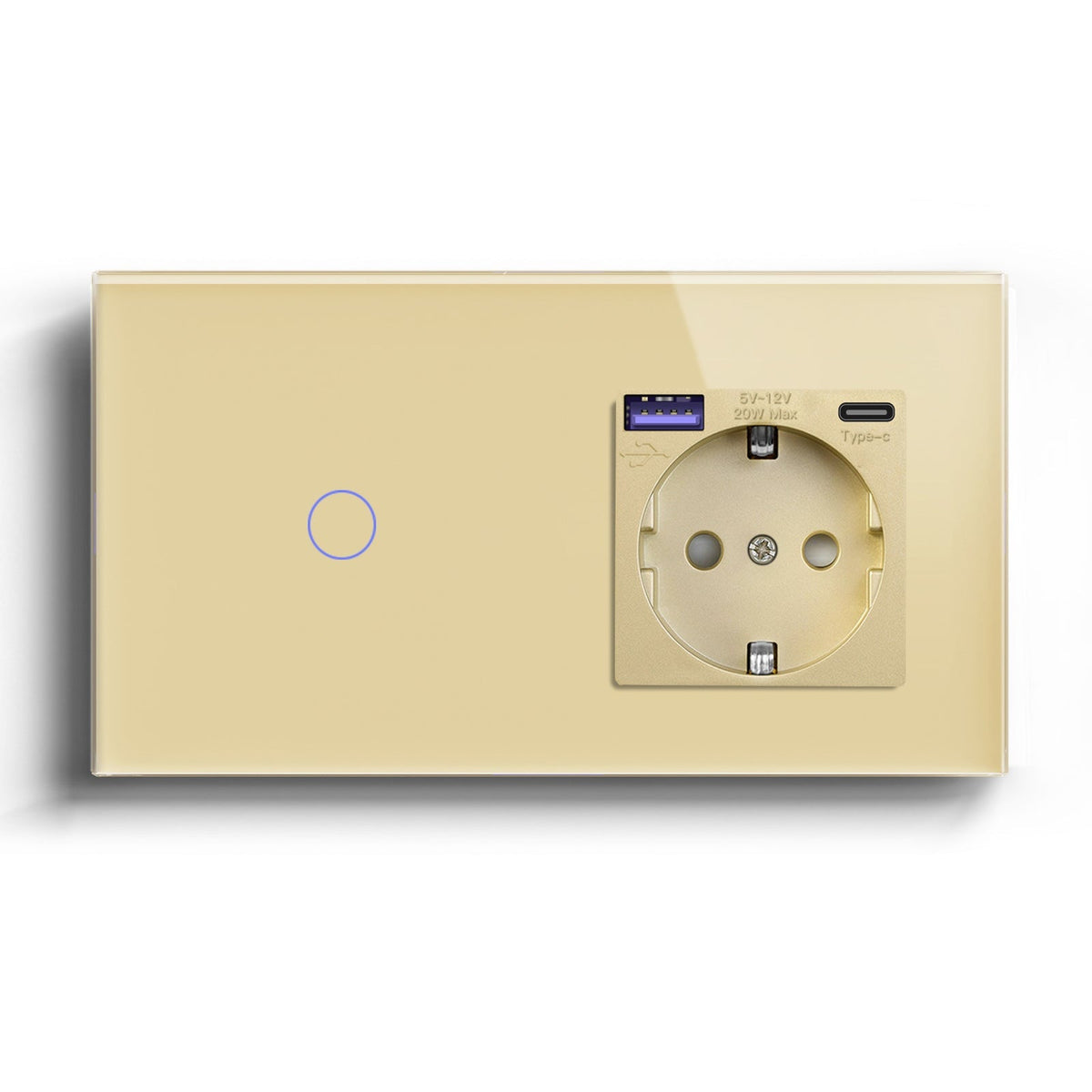 BSEED 1/2/3 Gang Wifi Light Switch Plus EU Wall USB Socket fast charge Type-c Light Switches Bseedswitch Gold 1Gang