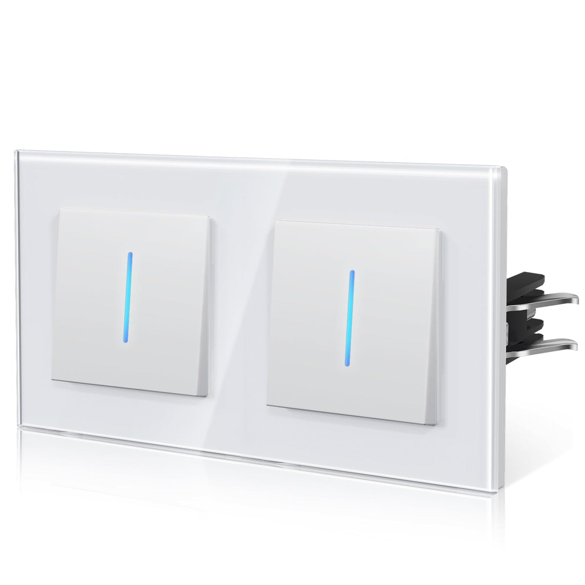 Bseed Echo Double Light Switch Glass Panel With Clamping technology with Neon Light Switches Bseedswitch White 1 Gang 1 Way +1 Gang 1 Way