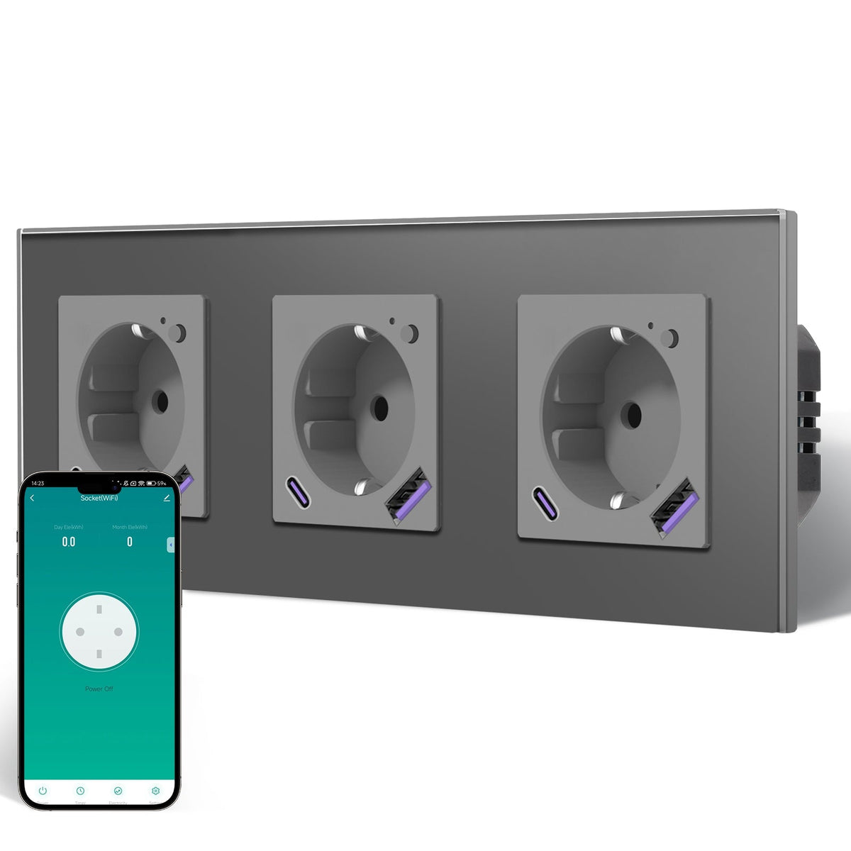 BSEED Echo Wifi Eu Standards Socket with Energy Monitoring Smart wifi Electric Socket Work with Alexa Google Assitant socket Bseedswitch Gray Triple