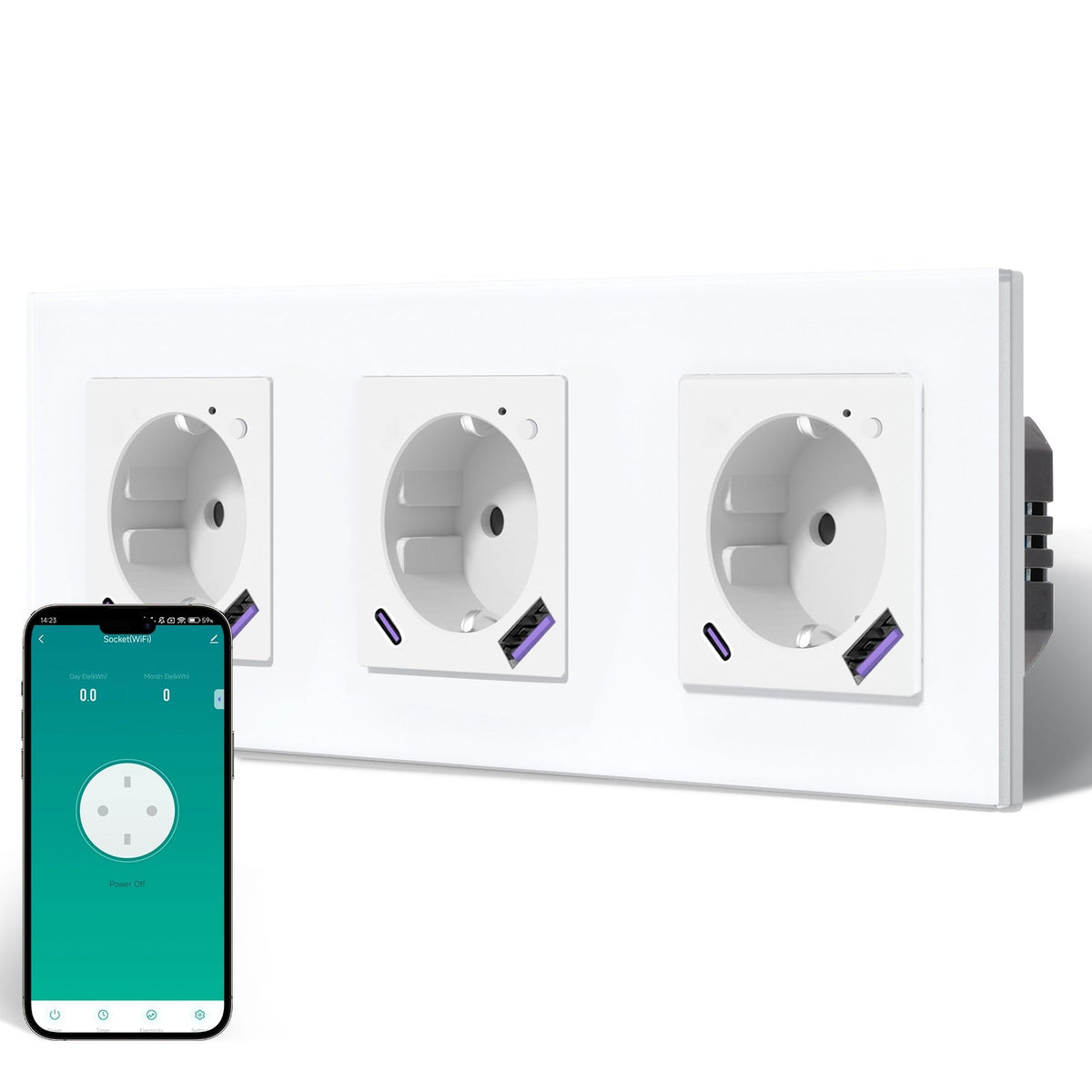 BSEED Echo Wifi Eu Standards Socket with Energy Monitoring Smart wifi Electric Socket Work with Alexa Google Assitant socket Bseedswitch White Triple