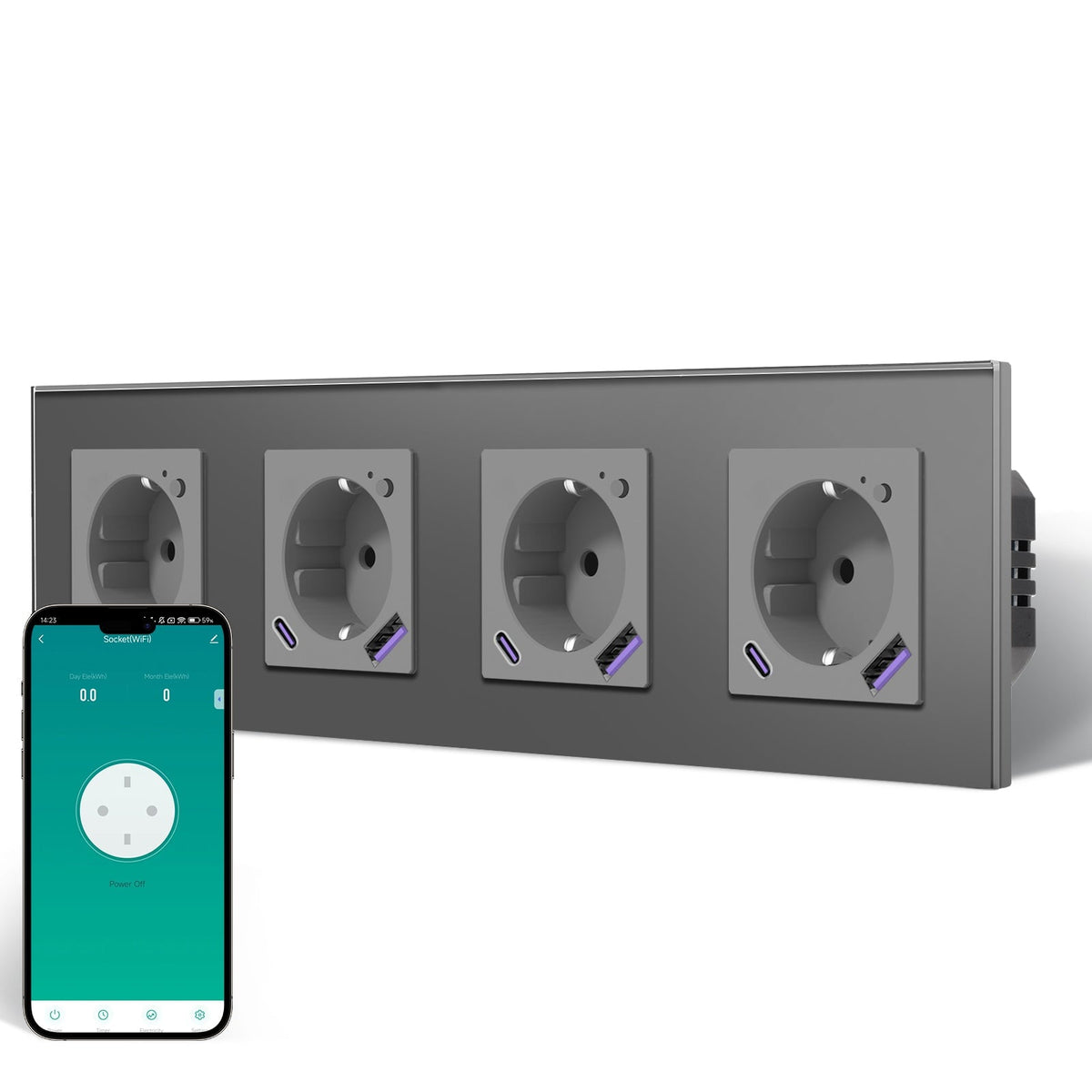 BSEED Echo Wifi Eu Standards Socket with Energy Monitoring Smart wifi Electric Socket Work with Alexa Google Assitant socket Bseedswitch Gray Quadruple