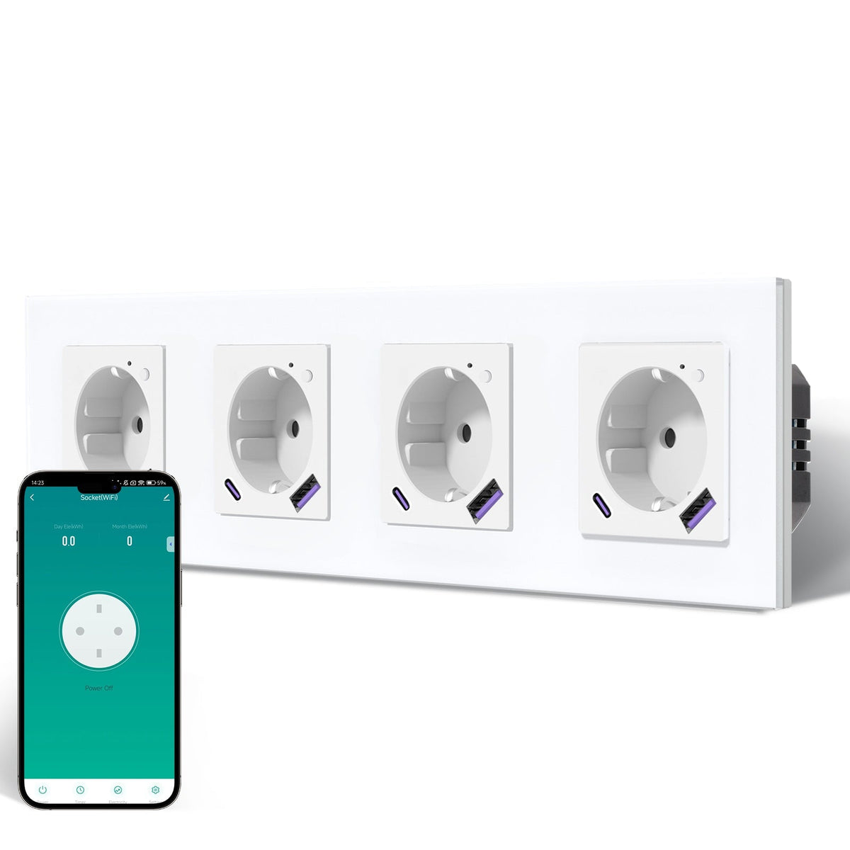 BSEED Echo Wifi Eu Standards Socket with Energy Monitoring Smart wifi Electric Socket Work with Alexa Google Assitant socket Bseedswitch White Quadruple