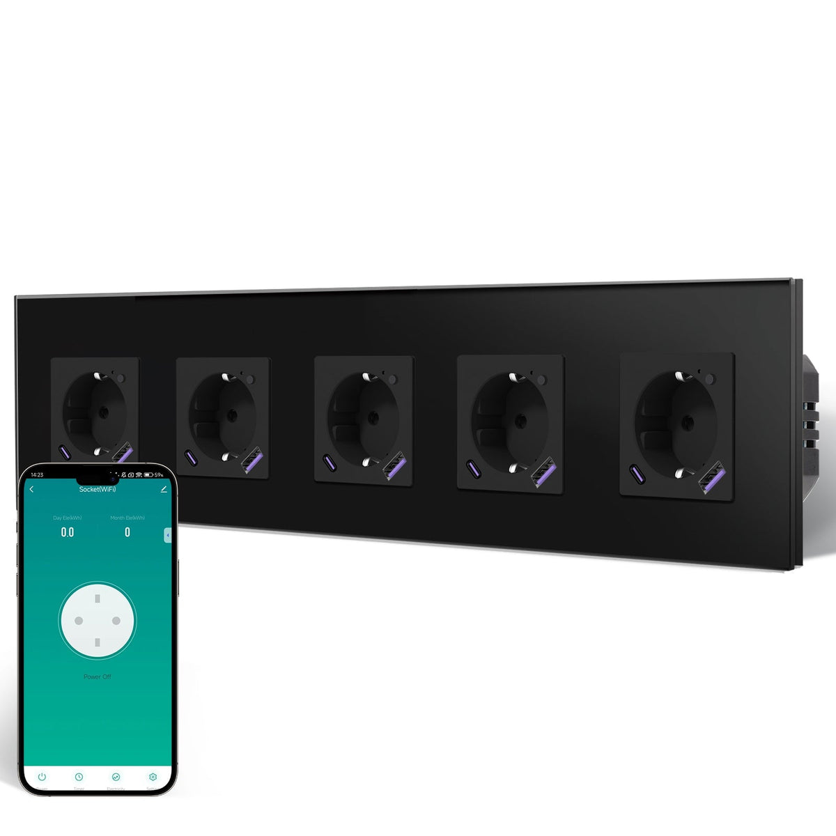 BSEED Echo Wifi Eu Standards Socket with Energy Monitoring Smart wifi Electric Socket Work with Alexa Google Assitant socket Bseedswitch Black Quintuple