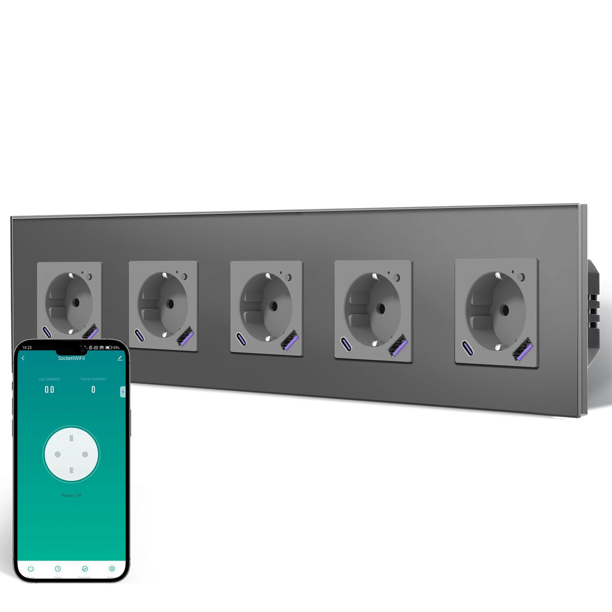 BSEED Echo Wifi Eu Standards Socket with Energy Monitoring Smart wifi Electric Socket Work with Alexa Google Assitant socket Bseedswitch Gray Quintuple