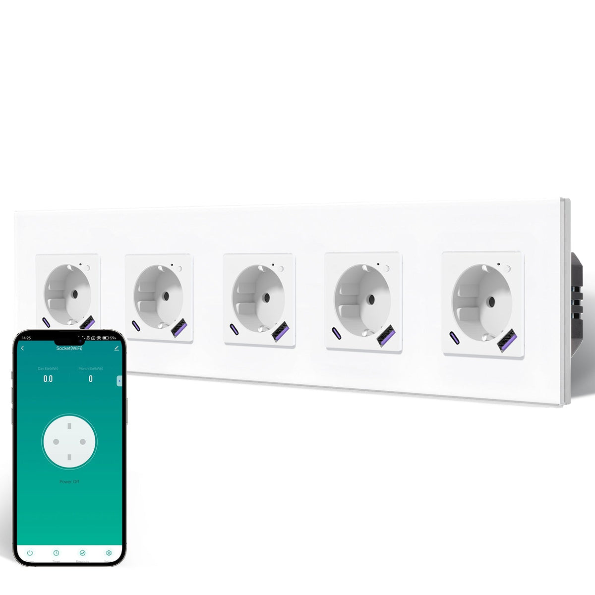 BSEED Echo Wifi Eu Standards Socket with Energy Monitoring Smart wifi Electric Socket Work with Alexa Google Assitant socket Bseedswitch White Quintuple