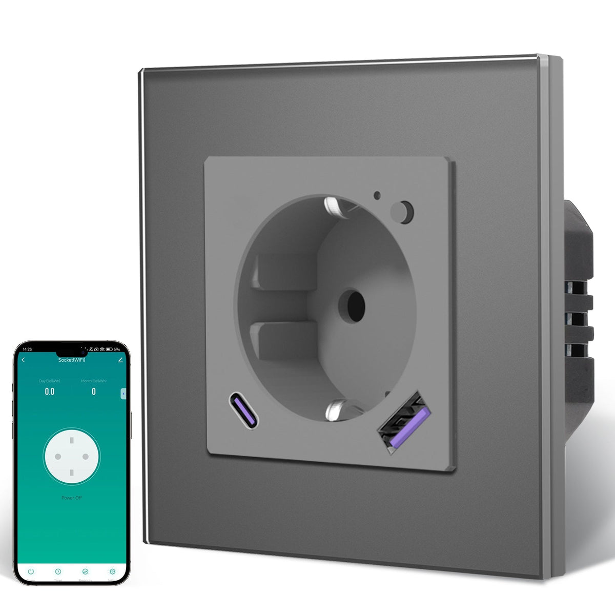 BSEED Echo Wifi Eu Standards Socket with Energy Monitoring Smart wifi Electric Socket Work with Alexa Google Assitant socket Bseedswitch Gray Single