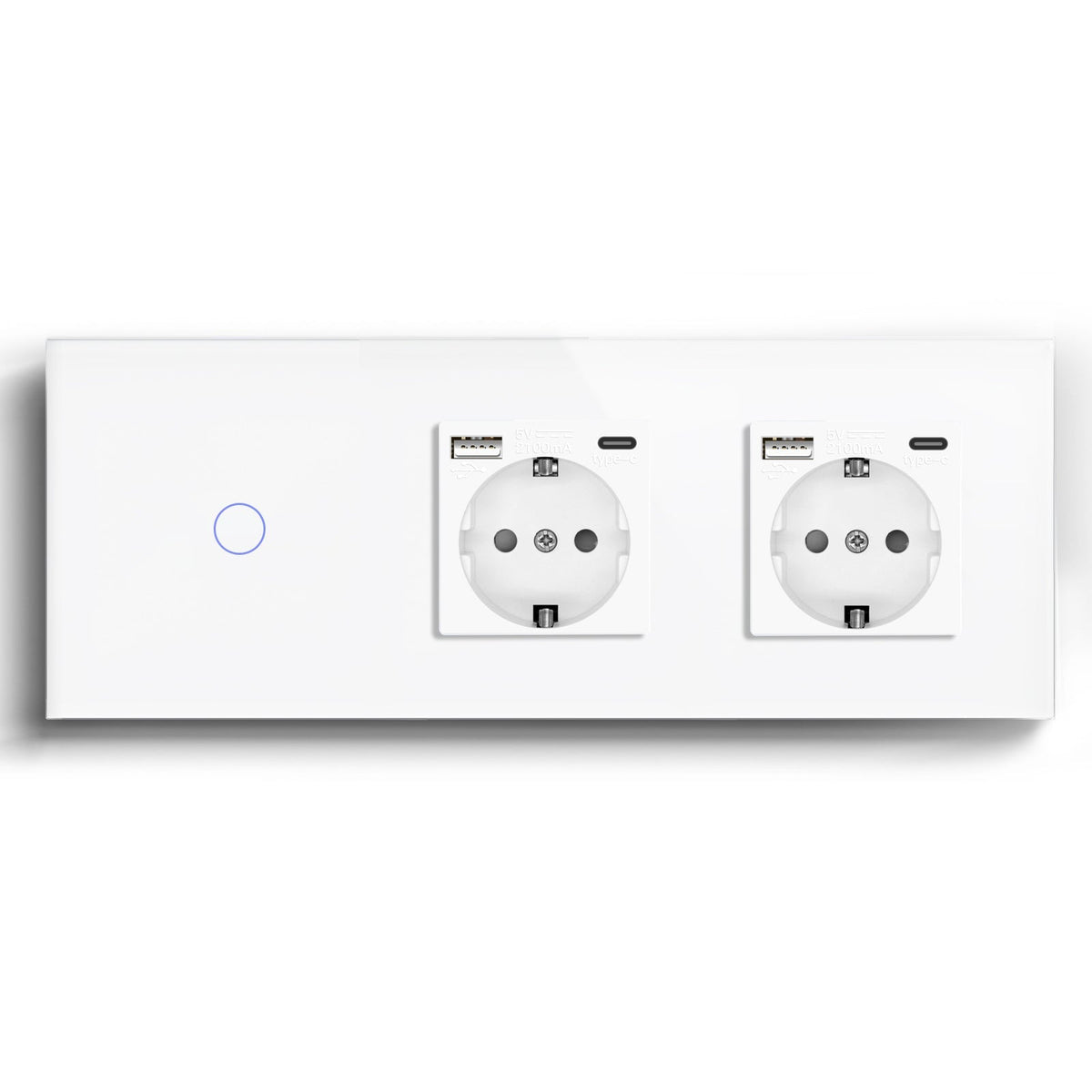Bseed Zigbee Touch 1/2/3 Gang NO Neutral line Light Switches With Double EU Socket with USB-C Light Switches Bseedswitch White 1Gang