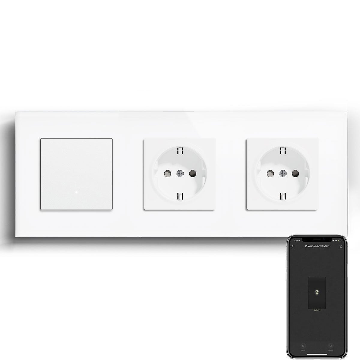 Echo Series Smart Wifi Switch With Normal Double EU Socket Work with Tuya Google assistant Power Outlets & Sockets Bseedswitch White 1Gang
