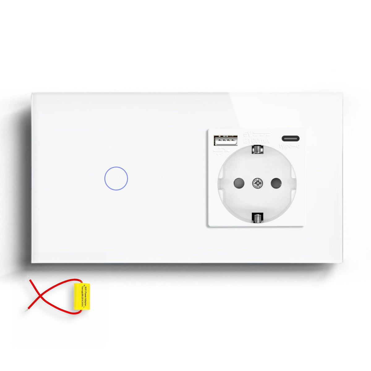 BSEED Single Line Wifi Light Switch with Eu socket type-c Plug 2.1A 157mm Light Switches Bseedswitch White 1Gang