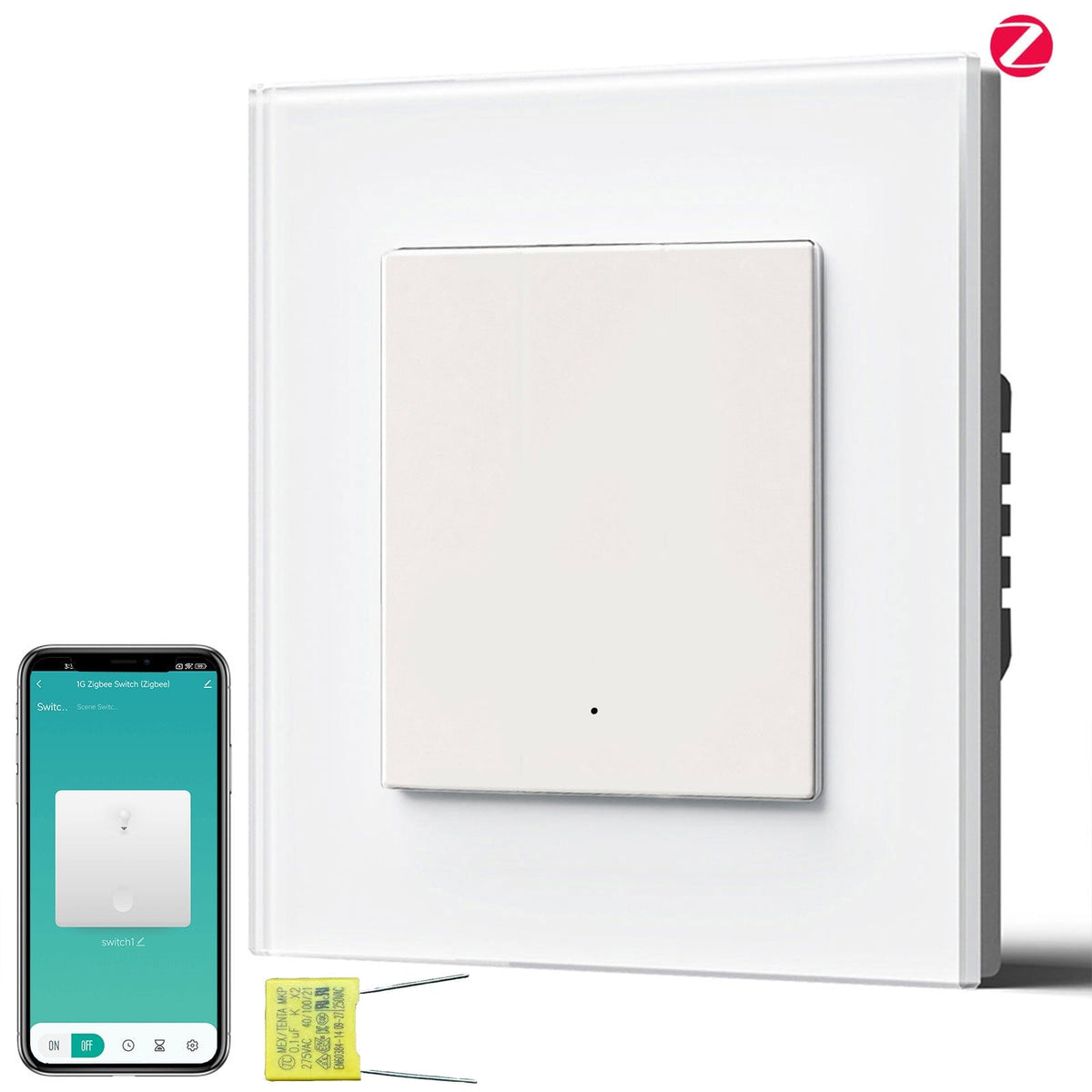 BSEED Echo Smart Zigbee Light Switch (No Neutral) Hub required Switch Light Switches Bseedswitch White Glass 1 Gang