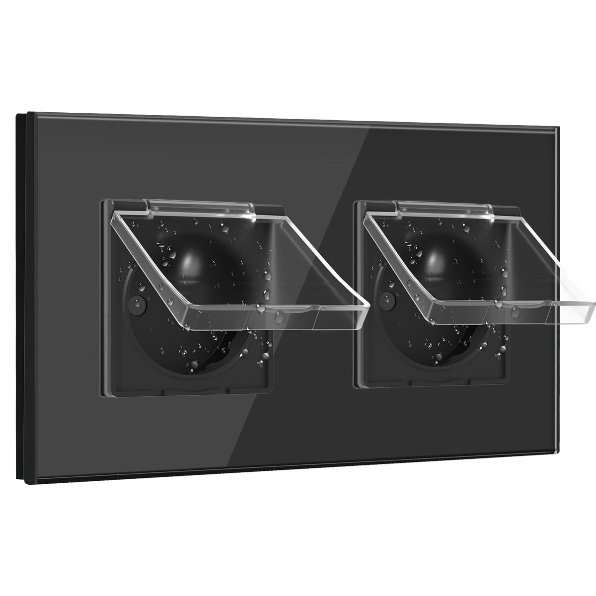 BSEED France Wall Sockets Power Outlets Kids Protection 16A with Waterproof Cover Wall Plates & Covers Bseedswitch black Double