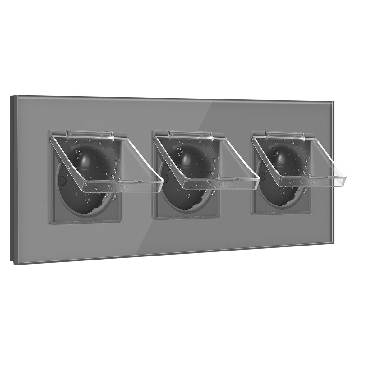 BSEED France Wall Sockets Power Outlets Kids Protection 16A with Waterproof Cover Wall Plates & Covers Bseedswitch grey Triple