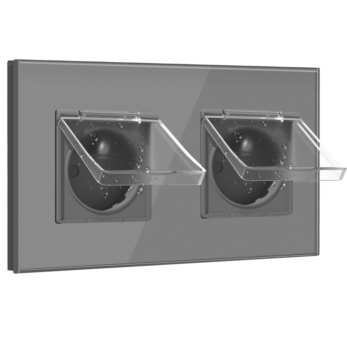 BSEED France Wall Sockets Power Outlets Kids Protection 16A with Waterproof Cover Wall Plates & Covers Bseedswitch grey Double