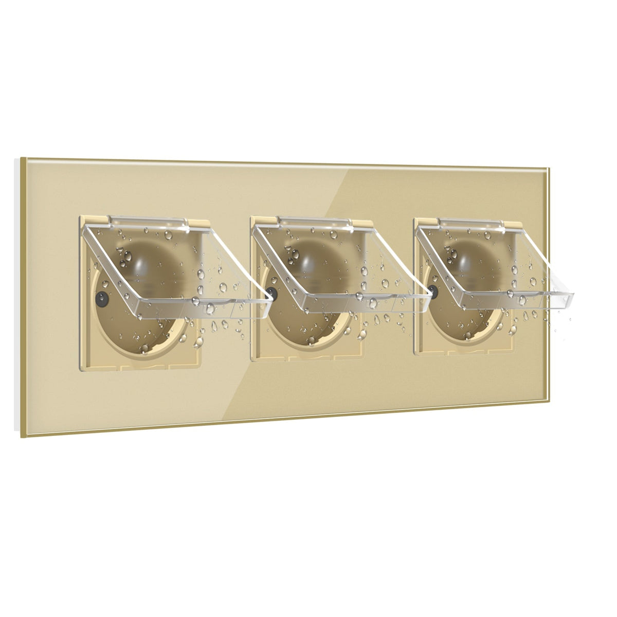 BSEED France Wall Sockets Power Outlets Kids Protection 16A with Waterproof Cover Wall Plates & Covers Bseedswitch gold Triple