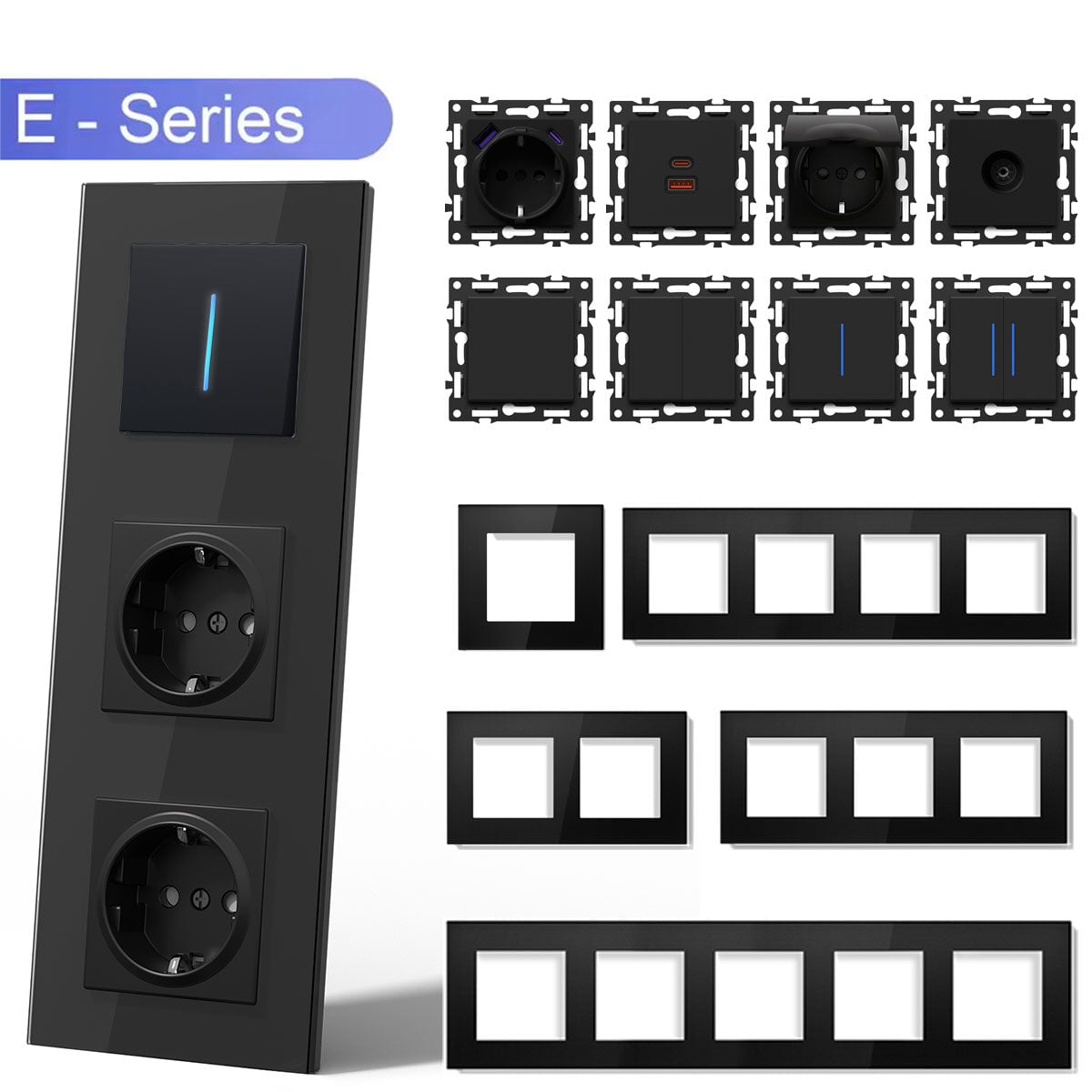 BSEED DIY Part Customized Free Combinations Mechanical Switch Socket Insert Black Color Crystal Glass Panel Light Switches Bseedswitch