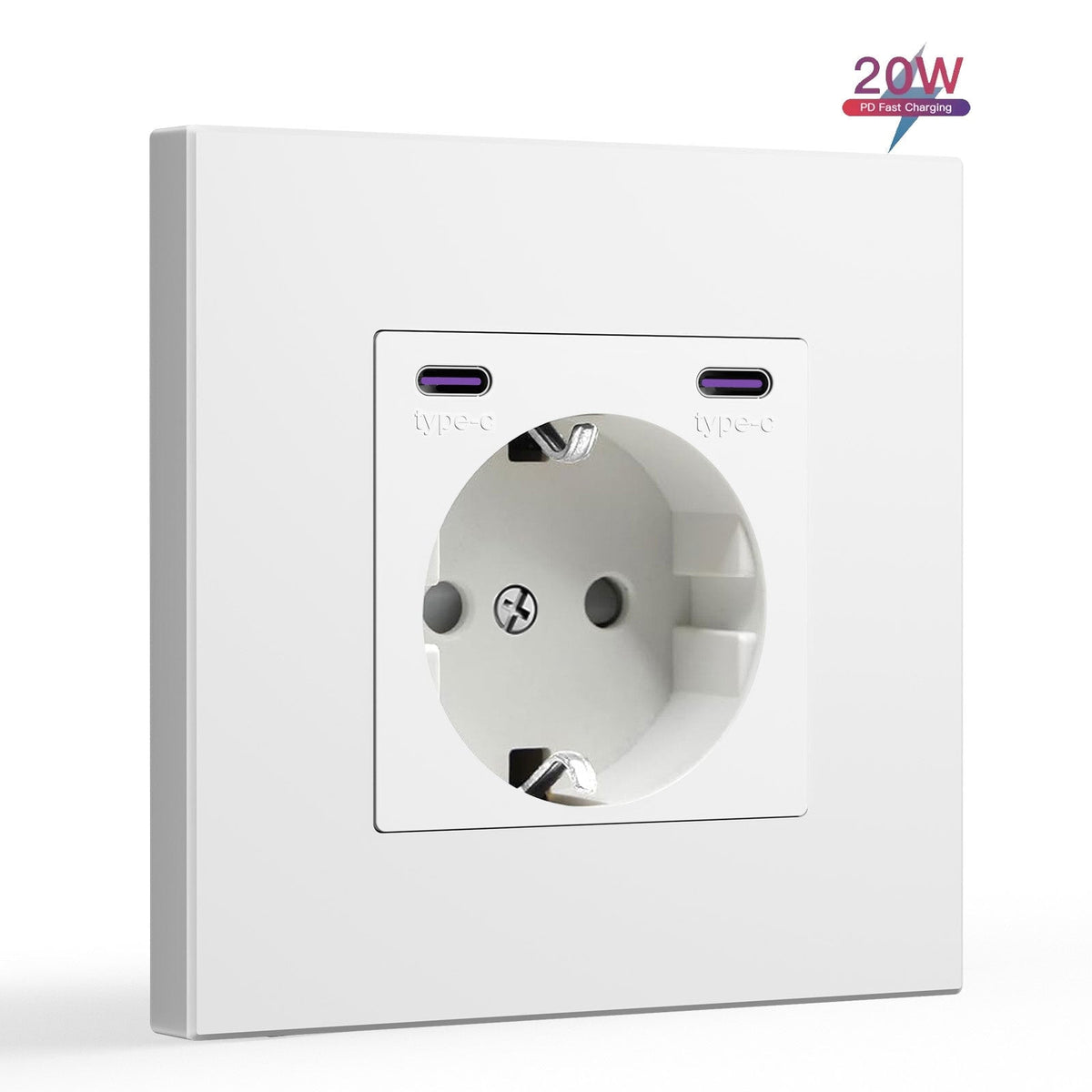 BSEED EU sockets with 20W Double Type-C Interface Outlet Wall Socket Plastic Panel Power Outlets & Sockets Bseedswitch White Single
