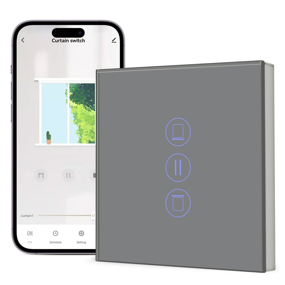 Bseed Smart Wifi Roller Shutter Switch Glass Panel Tuya App Vertical version Light Switches Bseedswitch Grey