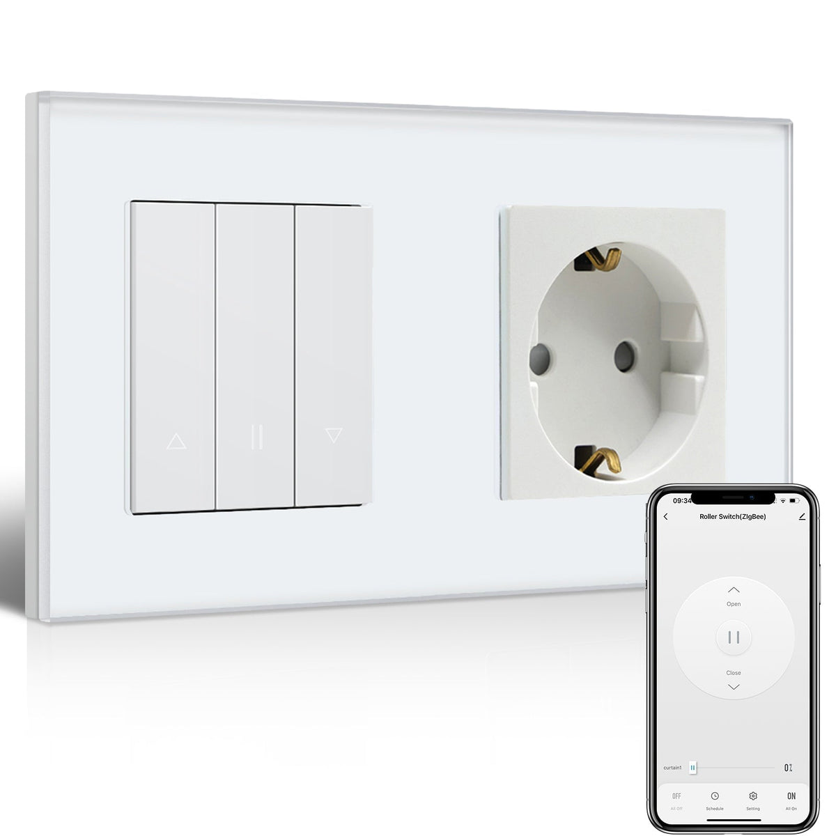 Bseed Echo Smart Zigbee Blind Switch Roller Shutter Switch Socket For type F plug Shutters Bseedswitch White