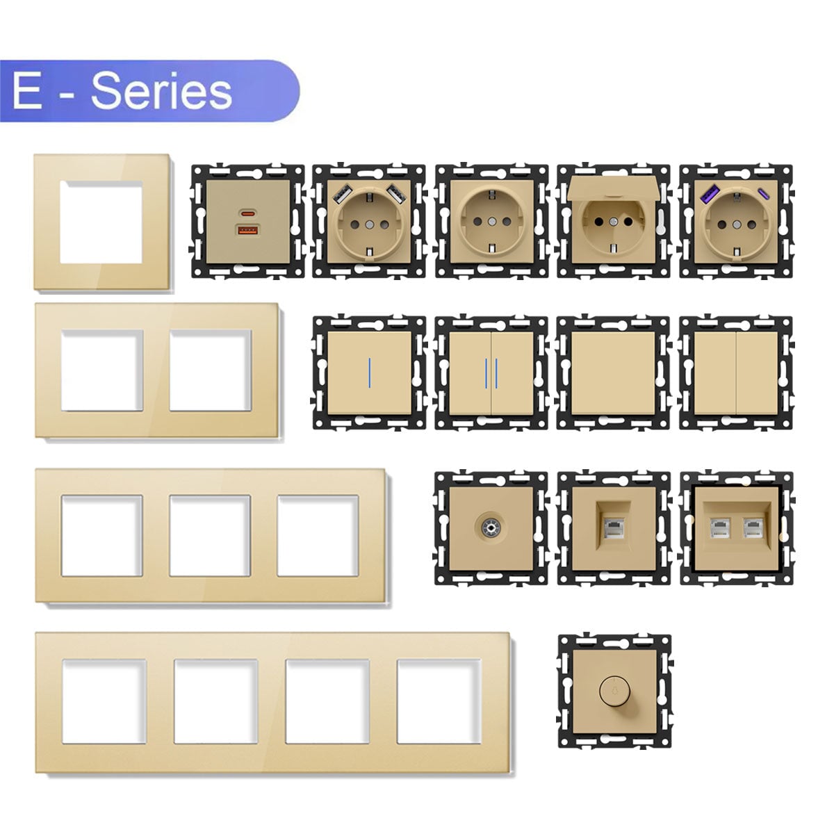 BSEED DIY Part Customized Free Combinations Mechanical Light Switch Wall Socket Insert Gold Color Crystal Glass Panel Light Switches Bseedswitch