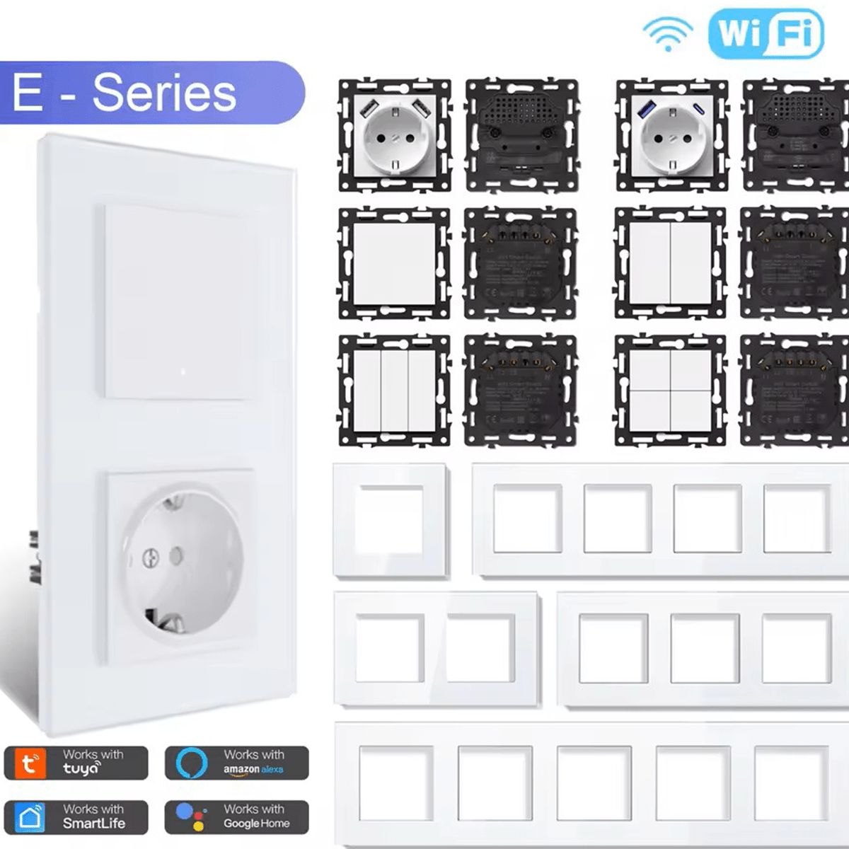 Click Series DIY Part Customized Free Combinations Smart Wifi Switch Socket Insert White Color Crystal Glass Panel Light Switches Bseedswitch