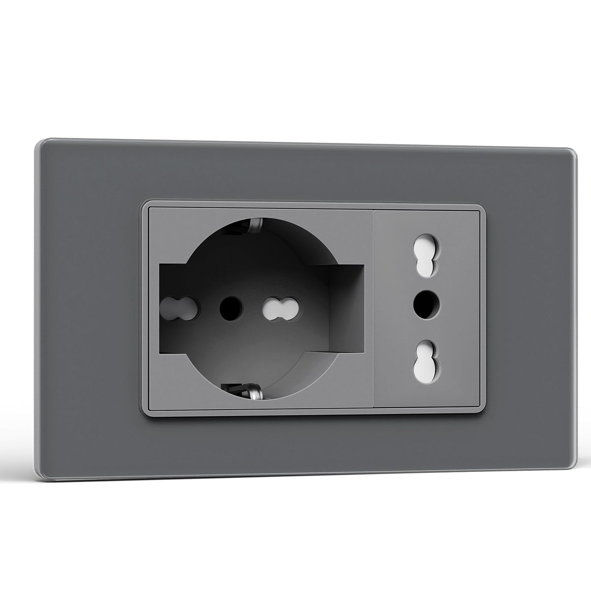BSEED Kit da incasso 10A/16A Spina italiana/tedesca Presa doppia Pannello in vetro cristallo socket Bseedswitch Gray