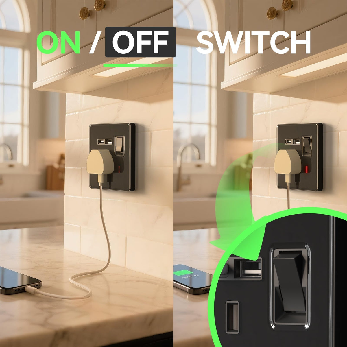 BSEED UK Standard 13A Socket with USB-C Port Electrical switch sockets for G-type plugs Power Outlets & Sockets Bseedswitch
