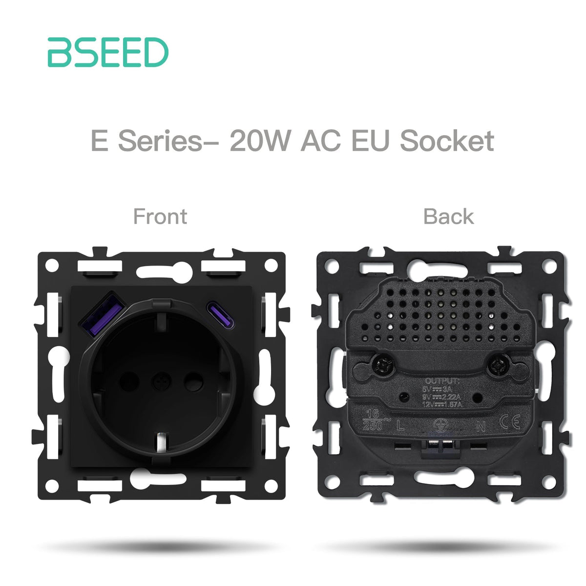 Click Series DIY Part Customized Free Combinations Smart Wifi Switch Socket Insert Black Color Crystal Glass Panel Light Switches Bseedswitch Eu socket with 20W AC