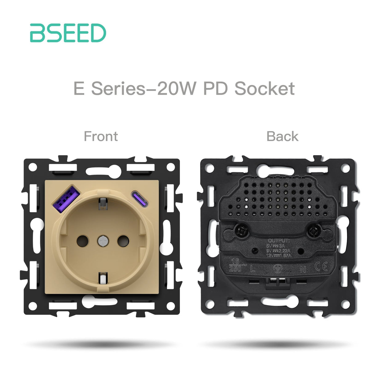 BSEED DIY Part Customized Free Combinations Mechanical Light Switch Wall Socket Insert Gold Color Crystal Glass Panel Light Switches Bseedswitch Eu socket with 20W AC