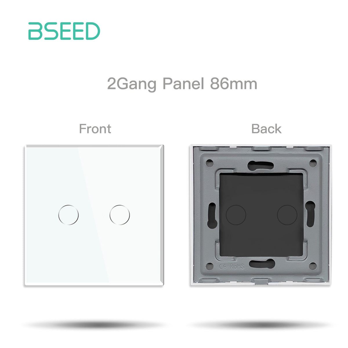 Bseed 86mm Glass Panel Switch DIY Part With Or Without Icon Bseedswitch White Touch 2Gang Switch icon Panel