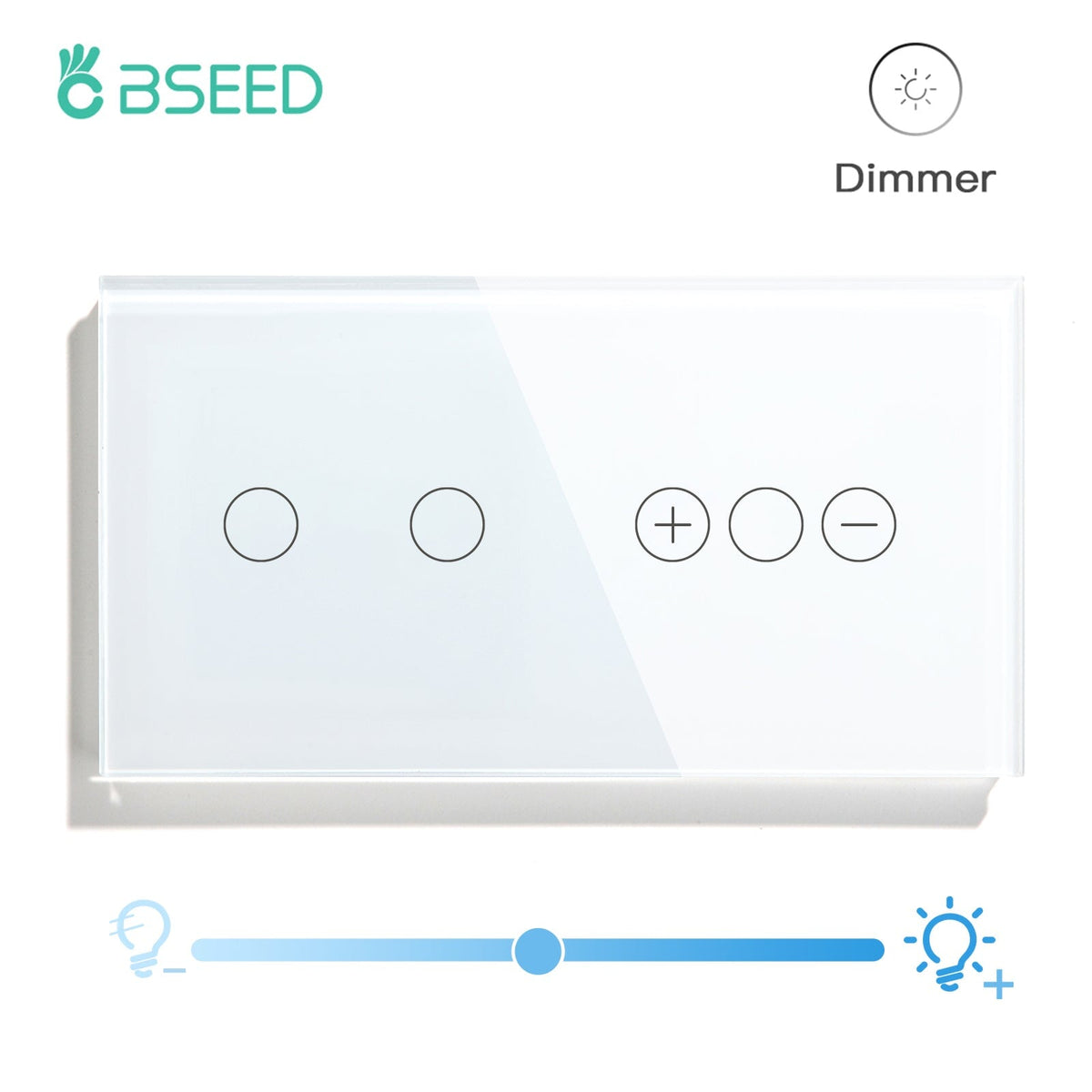 Bseed Touch Light Switch 1/2/3 Gang 1Way With Dimmer Switch Glass Panel 157mm Light Switches Bseedswitch White 2Gang Switch+1gang 1way Dimmer Switch