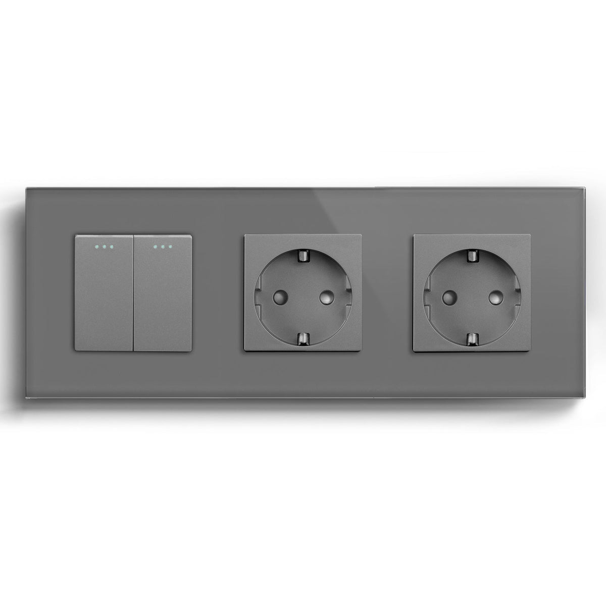 BSEED 1/2/3 Gang 1/2 Way Light Switch With Normal Eu Socket Power Outlets & Sockets Bseedswitch Grey 2Gang 1way