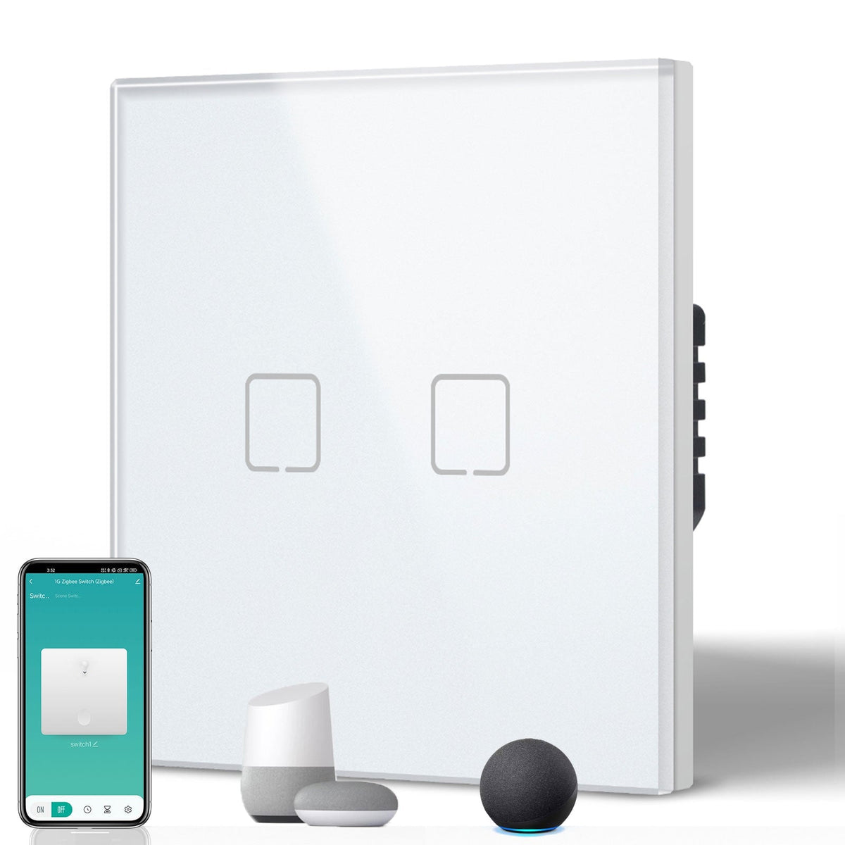 Echo Serie Smart Zigbee Light Switch (With Neutral) Glass Panel Light Switches Bseedswitch