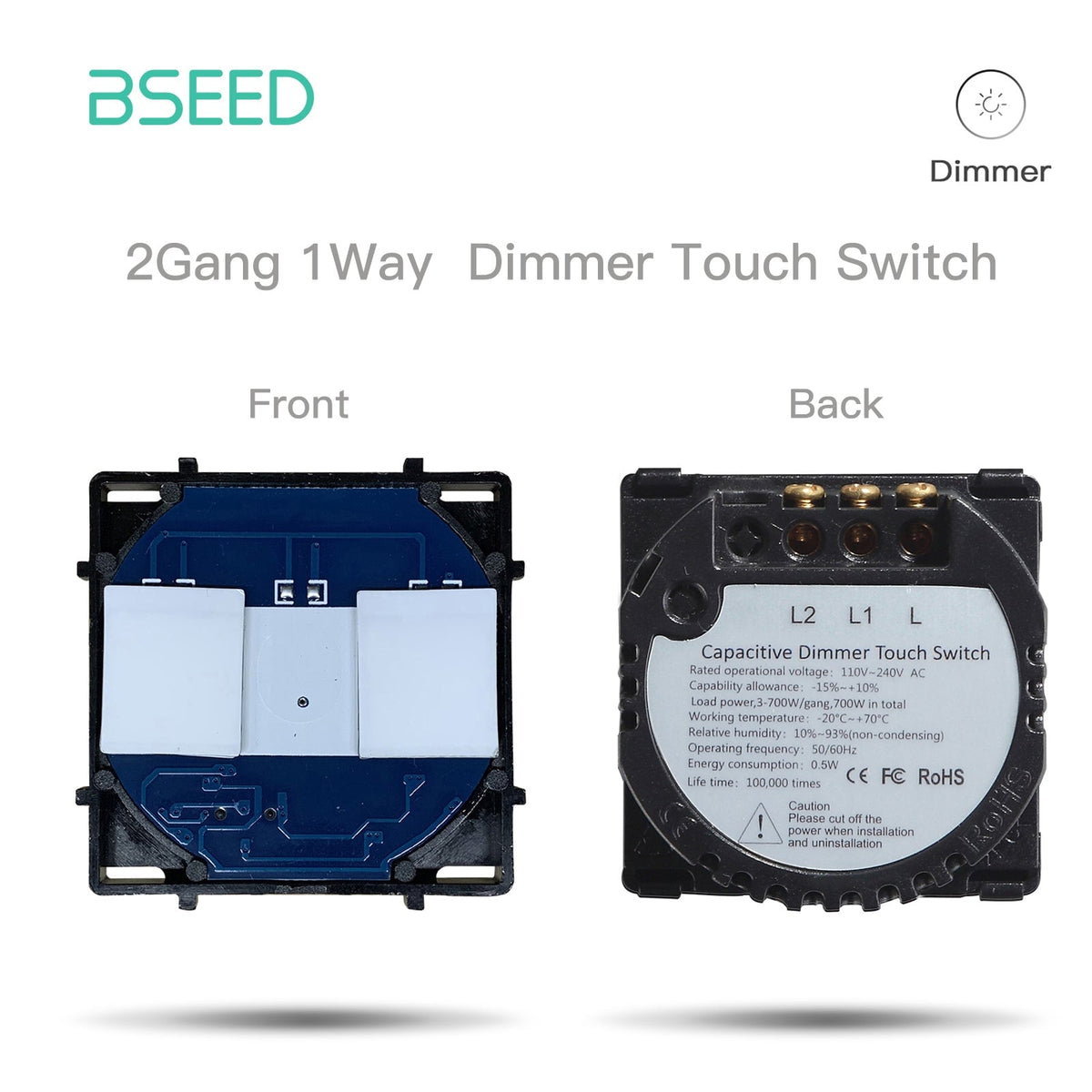 Bseed Dimmer Switch Panel Insert Part and Function Key Wall Plates & Covers Bseedswitch 2Gang 1 Way TouchDimmer Function Key
