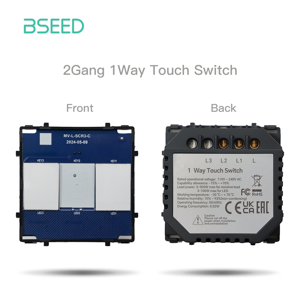 Bseed Light Switch Function Key Touch Control 300W Light Switches Bseedswitch 2 Gang 1 Way