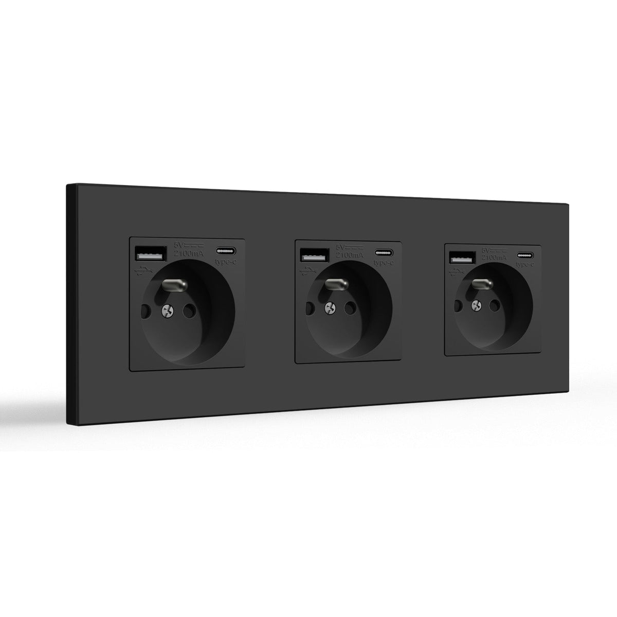 BSEED FR Wall Sockets Type-C Interface Outlet Wall Socket With Charge Port With USB Power Outlets Kids Protection 16A Wall Plates & Covers Bseedswitch black Plastic Triple