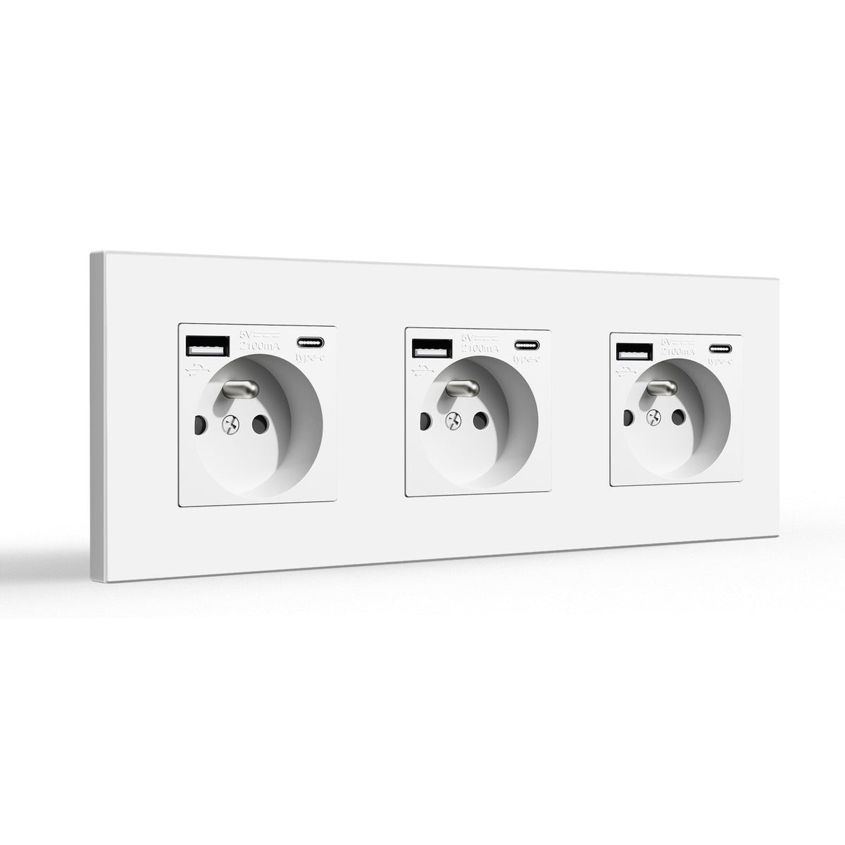 BSEED FR Wall Sockets Type-C Interface Outlet Wall Socket With Charge Port With USB Power Outlets Kids Protection 16A Wall Plates & Covers Bseedswitch white Plastic Triple